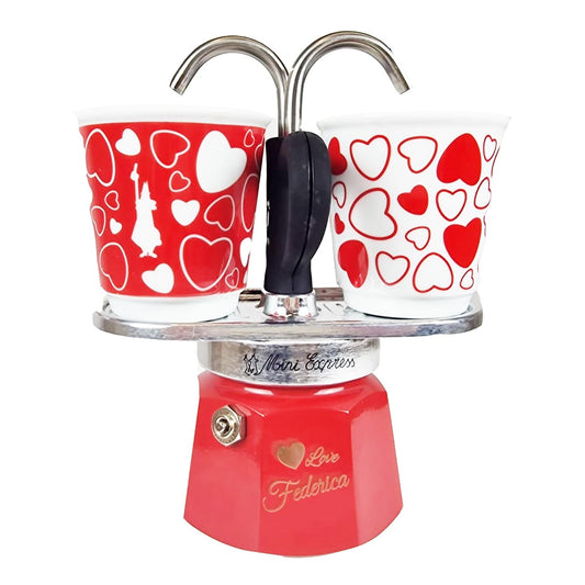 Moka Caffettiera Mini Express Personalizzata | Incisione al Laser di una dedica o un Nome sulla Base in Alluminio