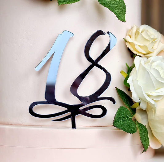 Targhetta Decorativa per Torte, Numero 18, Plexiglass Specchiato, 15 cm di Altezza, 12 cm di Larghezza